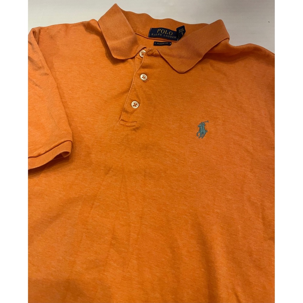 Polo Ralph Lauren Mens Classic Fit Orange Heather Short Sleeve Polo Shirt Large